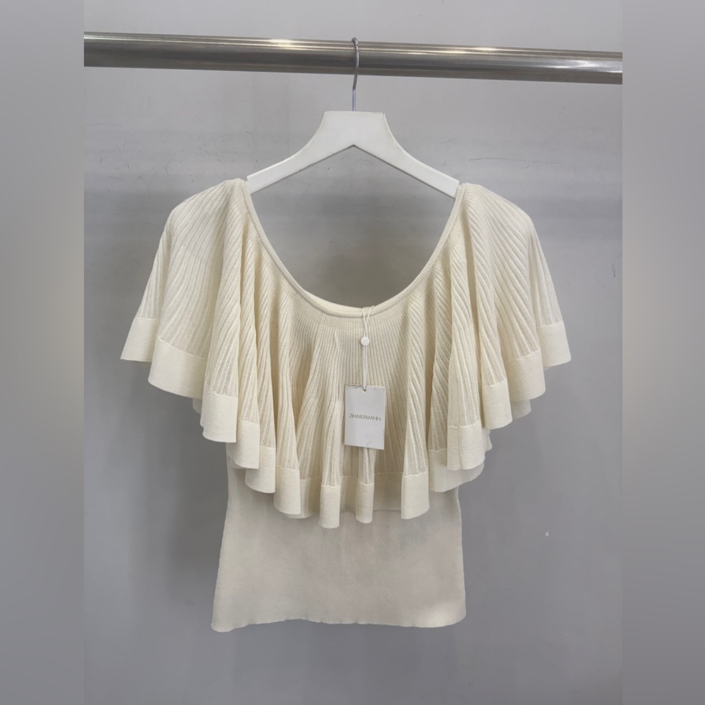 Zimmermann Cream Ruffled Flutter Sleeve Blouse